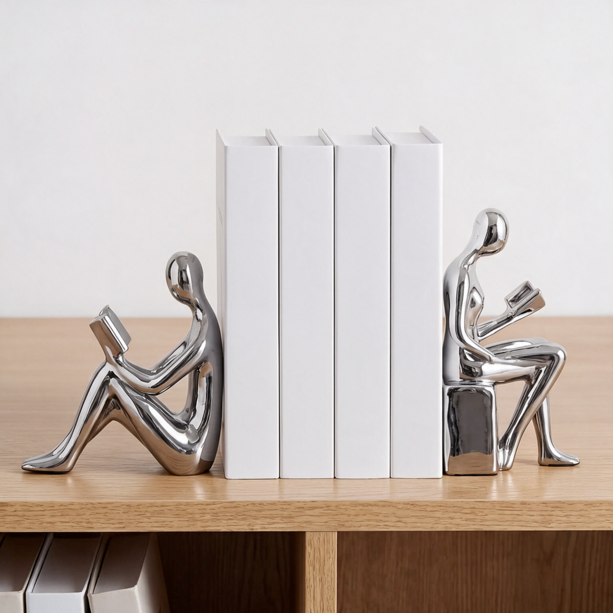 Solveng | Serre-livres avec figurines artistiques minimalistes polies