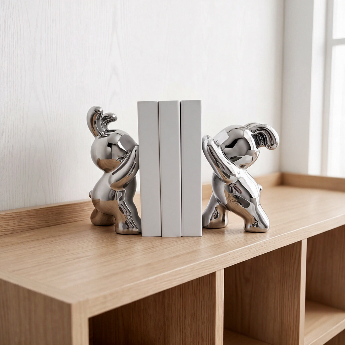Orestian | Serre-livres décoratifs lourds en forme de lapins assis sculpturaux, lot