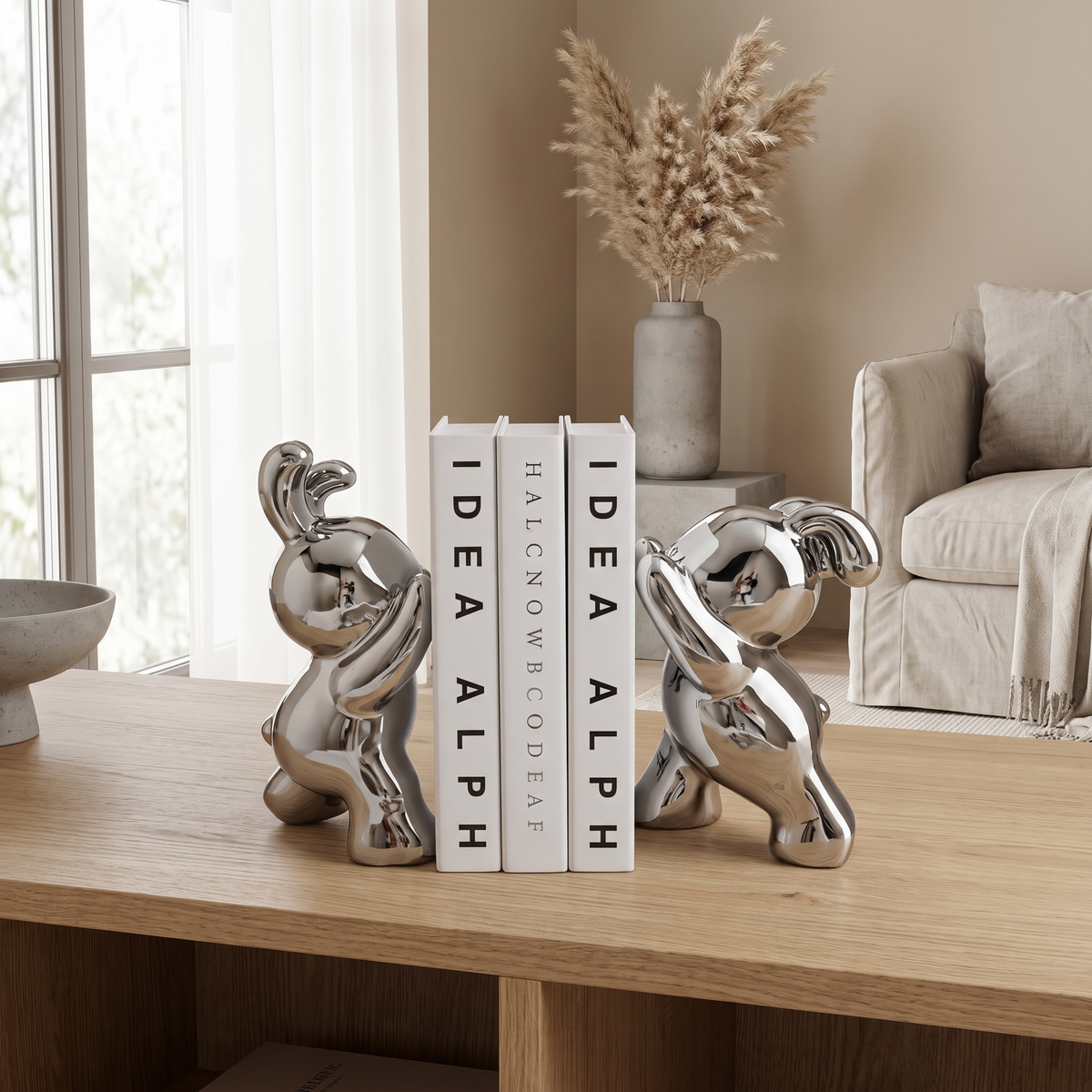 Orestian | Serre-livres décoratifs lourds en forme de lapins assis sculpturaux, lot
