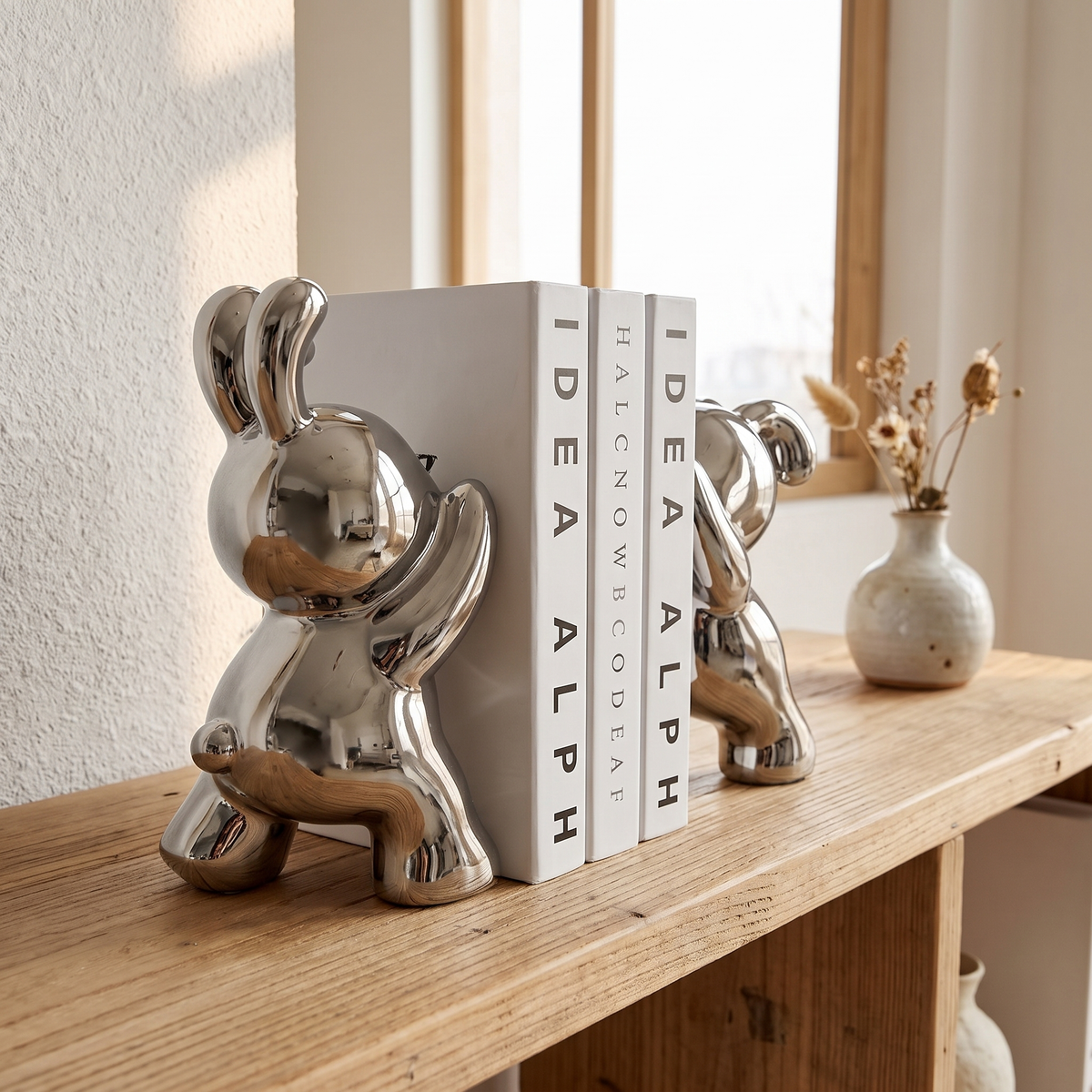 Orestian | Serre-livres décoratifs lourds en forme de lapins assis sculpturaux, lot