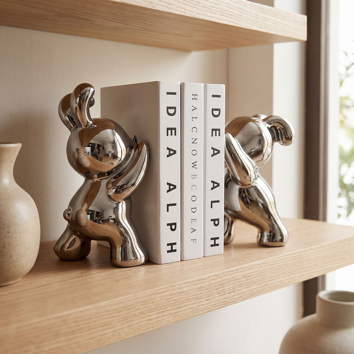 Orestian | Serre-livres décoratifs lourds en forme de lapins assis sculpturaux, lot
