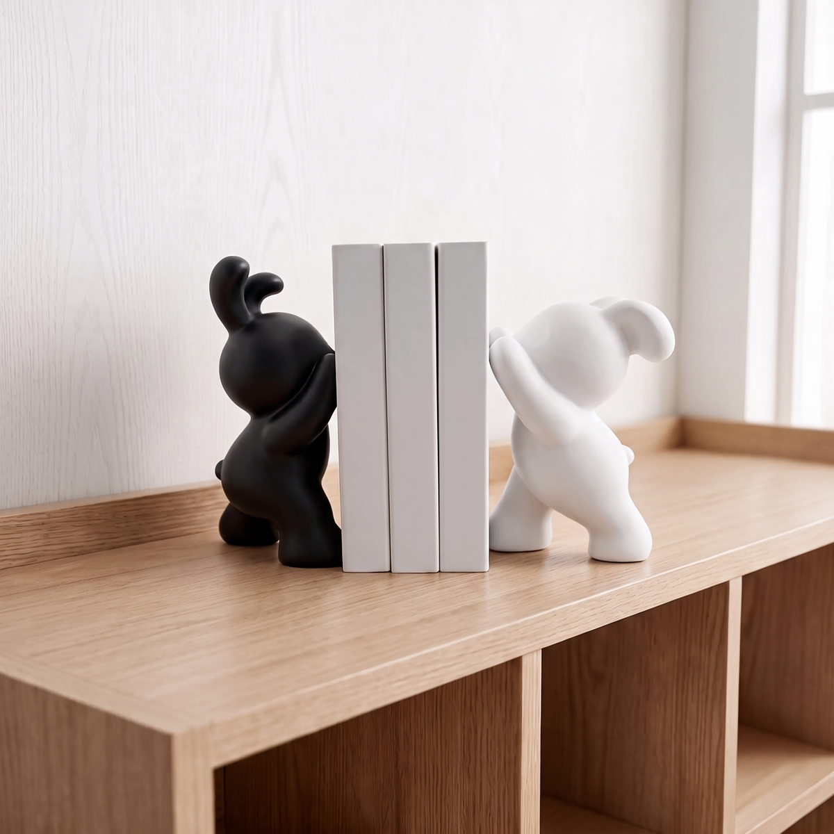 Orestian | Serre-livres décoratifs lourds en forme de lapins assis sculpturaux, lot