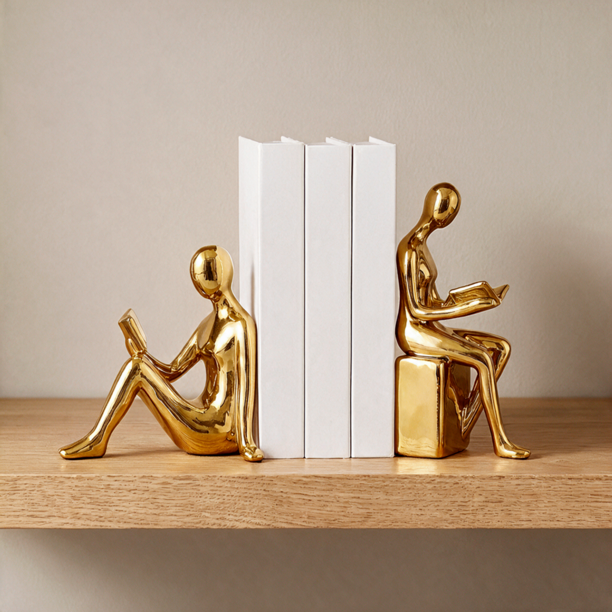Solveng | Serre-livres avec figurines artistiques minimalistes polies